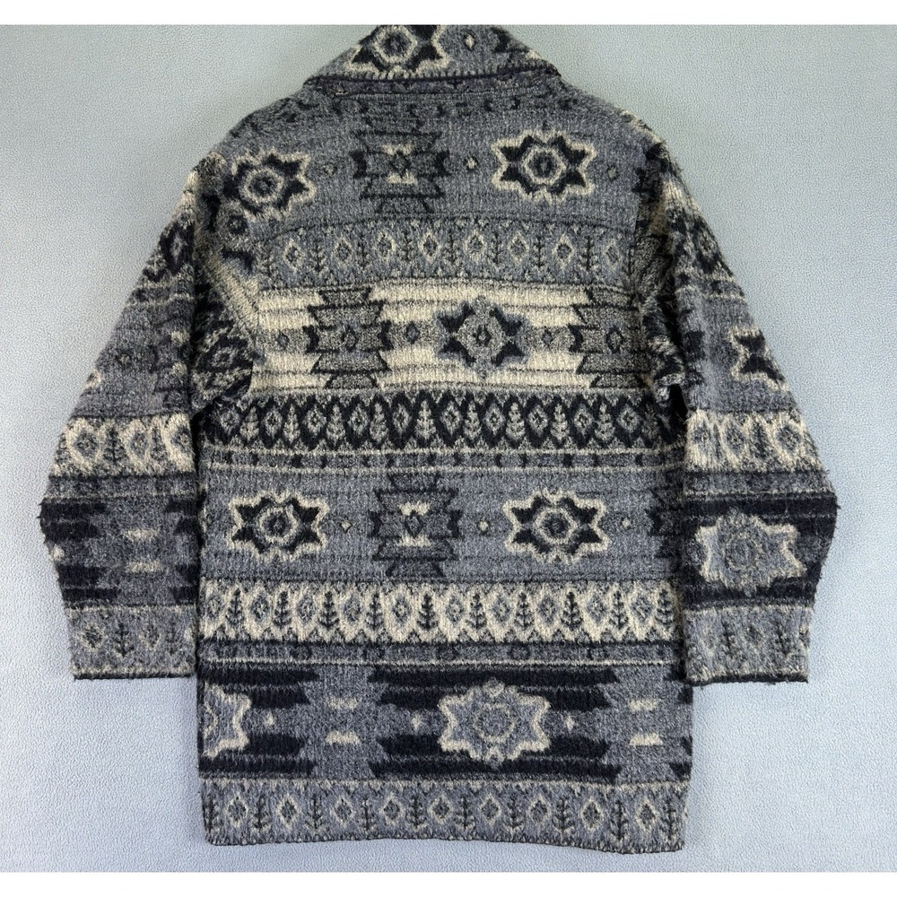 Andrea Faye Jacket Womens Large Grey Aztec Navajo Cabin Shawl Vintage USA - Picture 2 of 9